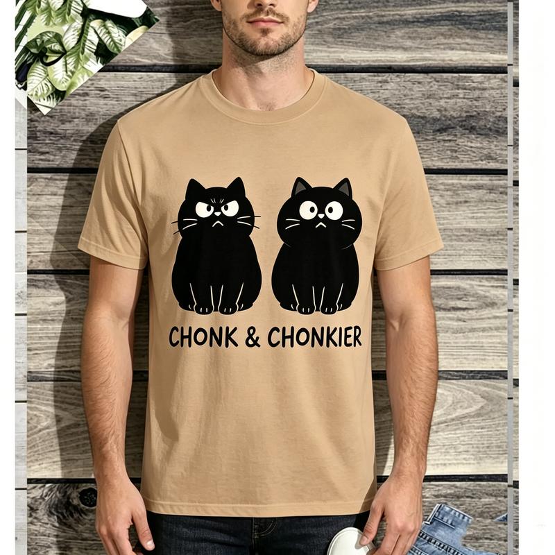 2026 New Unisex Cute Cat Chonk and Chonkier Sassy Cat Graphic Short Sleeve Tee Cotton Vintage Casual Summer Top Pet Fans