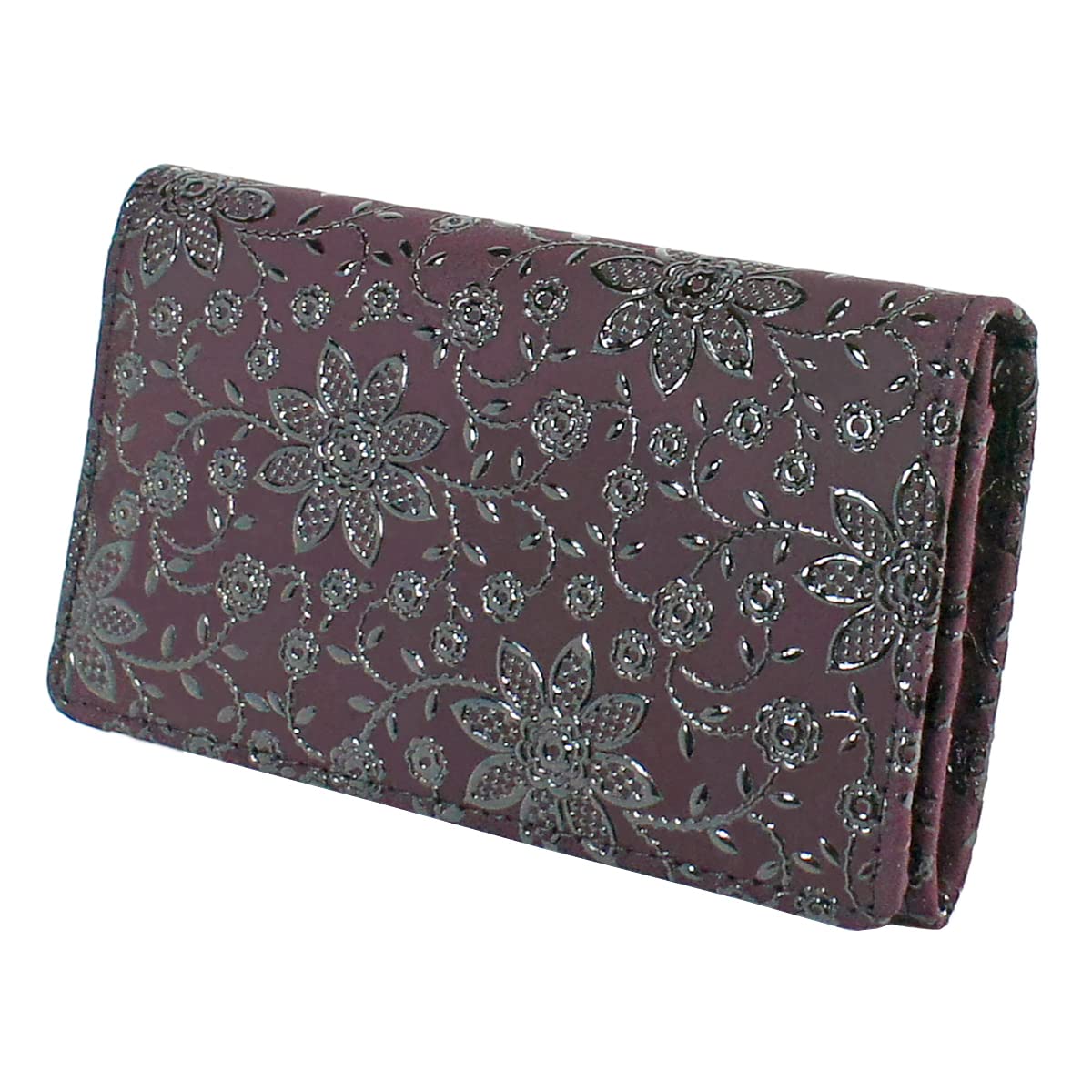 

Indenya Inden Business Card Case, Large Capacity, Deerskin, Purple with Black Lacquer, Clematis Pattern, 2501-06-169