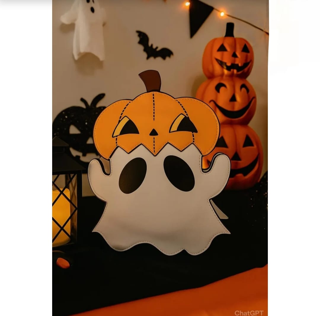 

Сумка-слінг на Хелловін з привидом та гарбузом, мила сумка через плече, моторошна сумка на плече, сумка для Trick or Treat , аксесуар для вечірки на Хелловін, подарунок для неї білий/помаранчевий