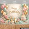 2D Sweet Macaron Color Happy Birthday Backdrop Banner with Cake & Gifts