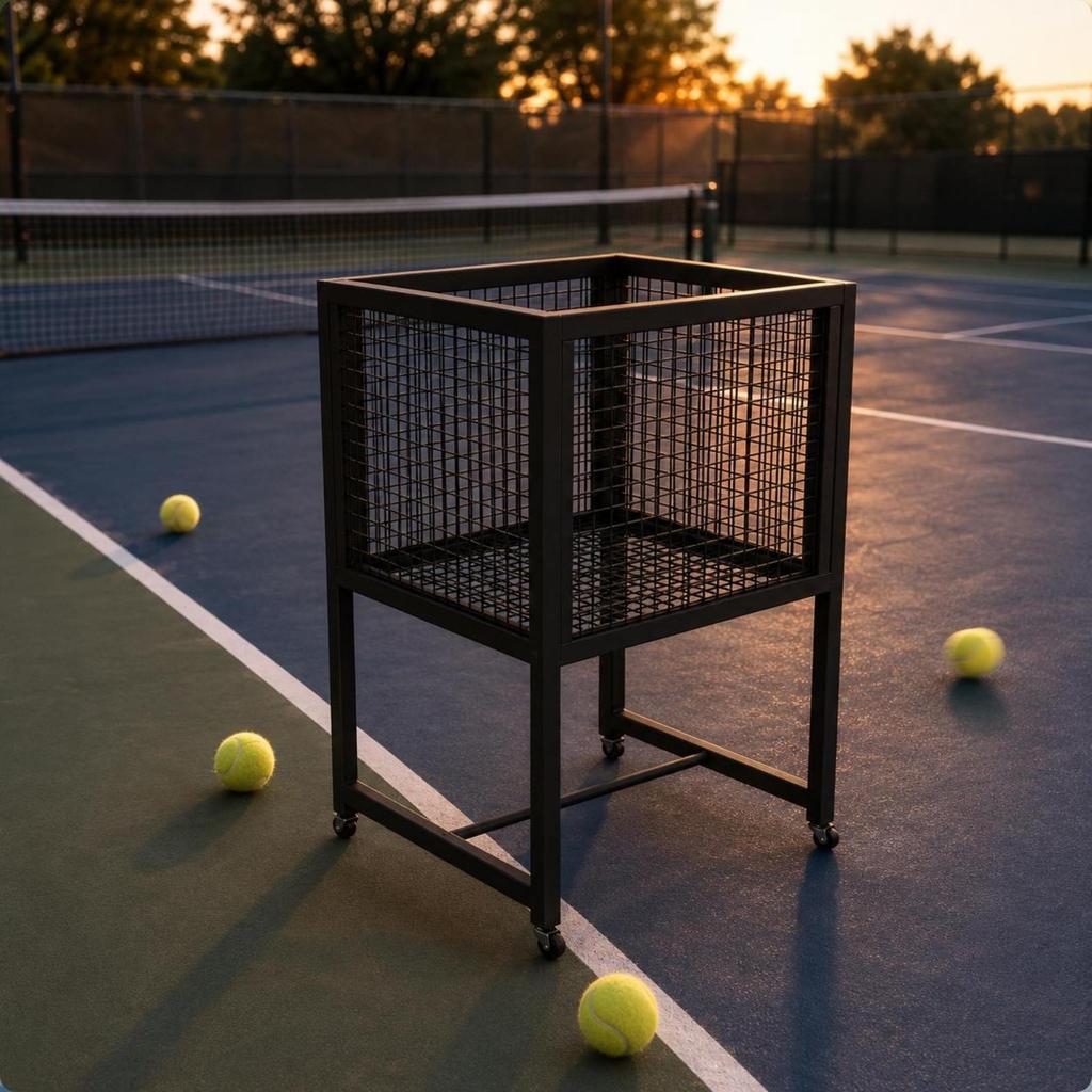 Rolling Tennis Basket Black Metal Storage Trolley Uncovered Top