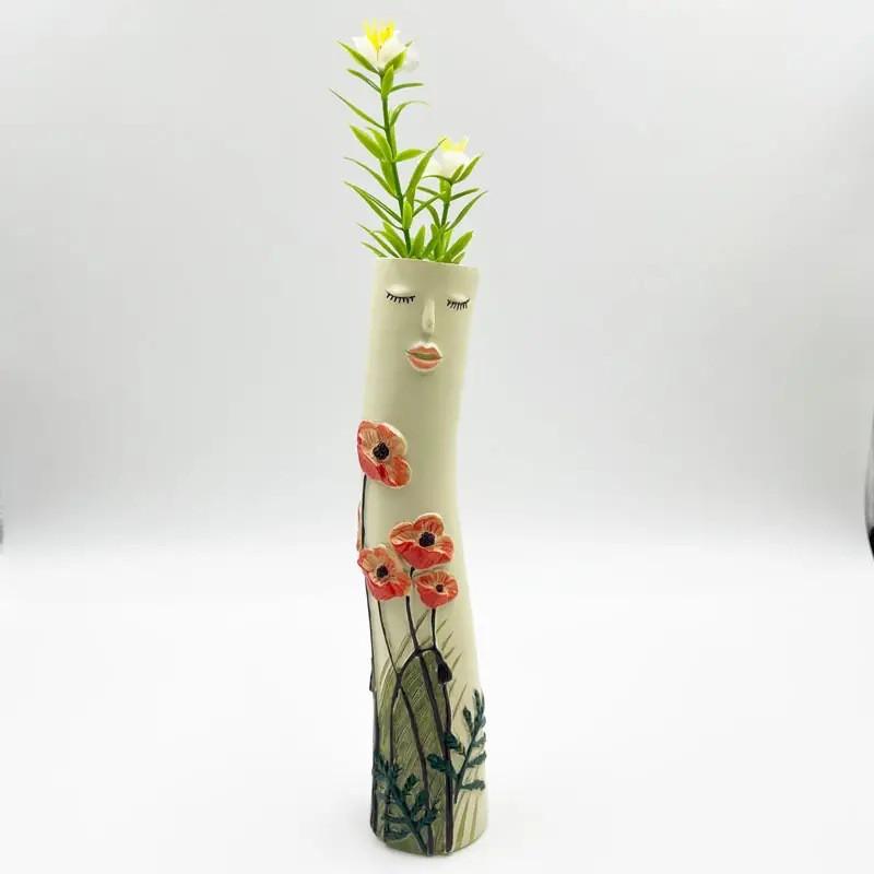 Handcrafted Resin Face Vase Decorative Sculpture Home Garden Outdoor Tabletop Art Gift