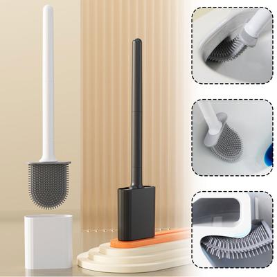 Wall Mounted Toilet Brush Silicone Flat Brush Head Quick Drying Toilet Brush Cleaner Brush Set Toilet Cleaning Brush Bathroom