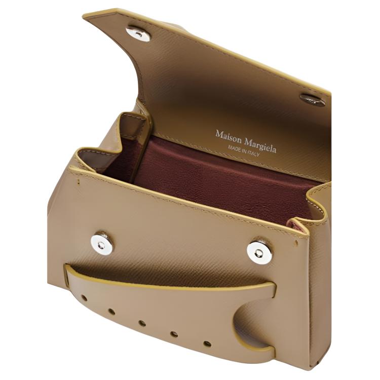 Maison Margiela Gefasste Metallbeschläge Verstellbarer Leder-Schultergurt Handtasche Damenhandtaschen Hellbraun SB1WD0013P4745T7366