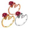 Women Open Rings Red Rose Flower Leaves Rings Simple Fashion Finger Ring Jewelry Lady Valentine'S Day Gift Jewelry