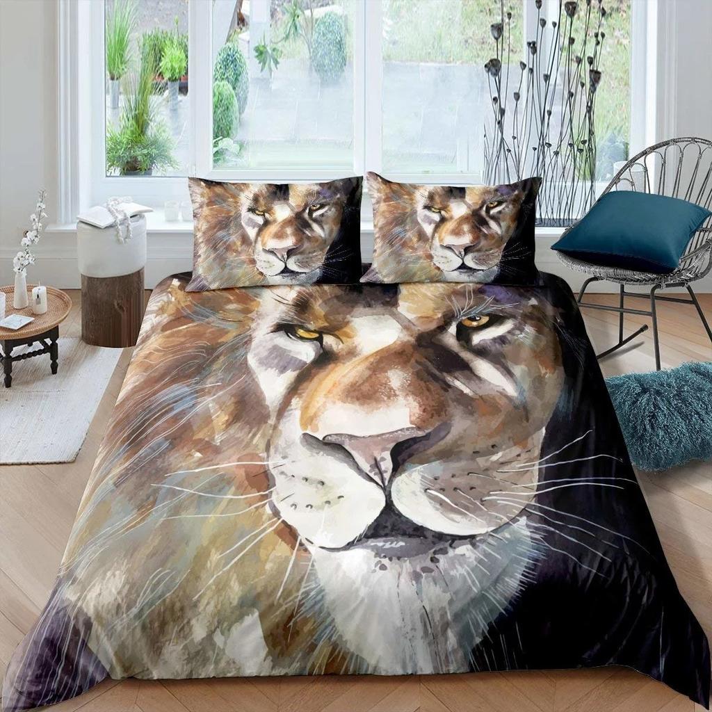 Black Lion Duvet Cover Animal Bed Sheet Pillow Three-Piece Bedding Set Single Double King Queen