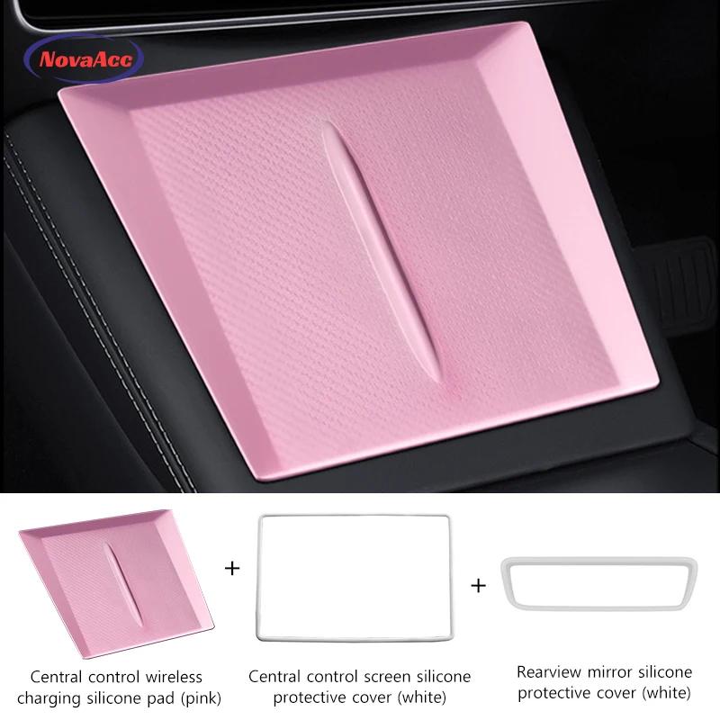 Car Interior Silicone Protective Cover For Tesla Model Y Juniper 2025 Central Control Display Rearview Mirror Protective Cover