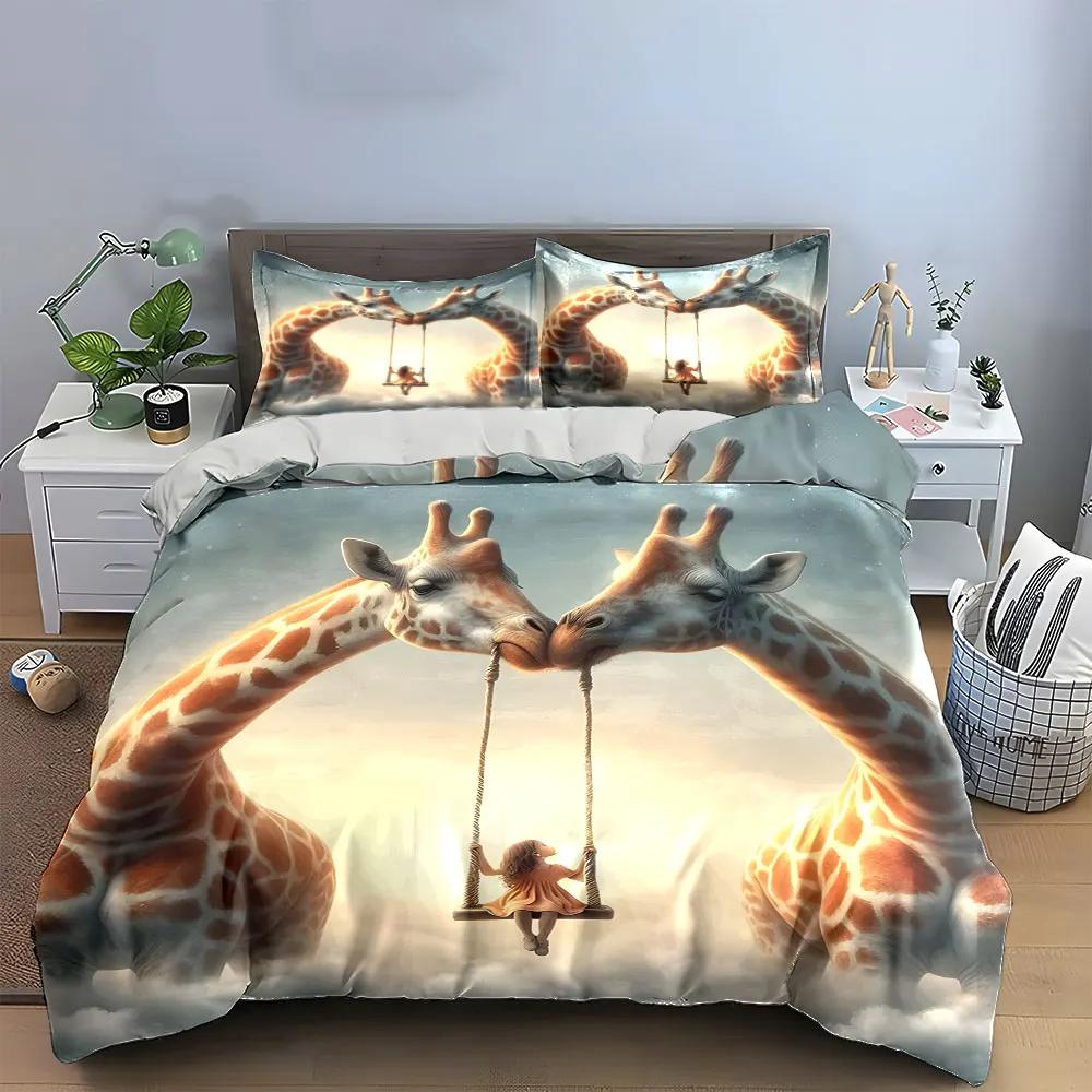 "Fantasy Giraffe Swing Decor Set" Soft Comfortable Duvet Cover Bedding Set Included 1*Duvet Cover & 2*Pillowcases gift
