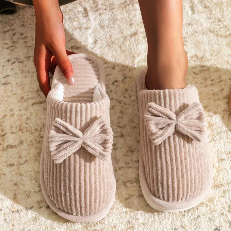 Fashion Comemore Fashion Women's Bow Slippers Fall/Winter Indoor Bedroom Floor Lightweight and Comfortable&Soft Warm Slippers for Home