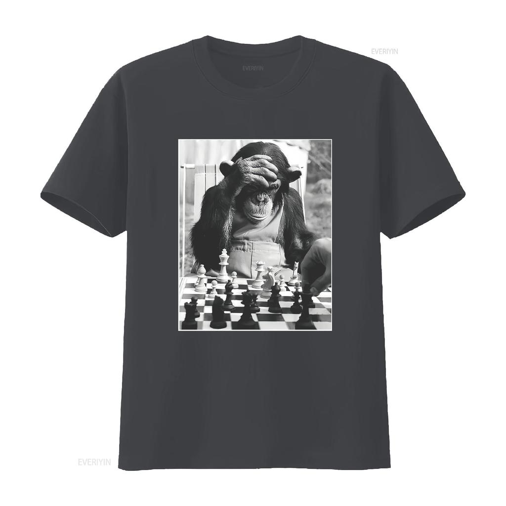 Chimp Playing Chess T Shirt Cool Player Merch For Art Funny vintage Washed Soft Breathable graphic designer clothes homme