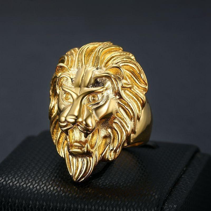 Viya Hip Hop Domineering Personality Lion Head Gold Plated Men S Ring Ring Jewelry No. 7