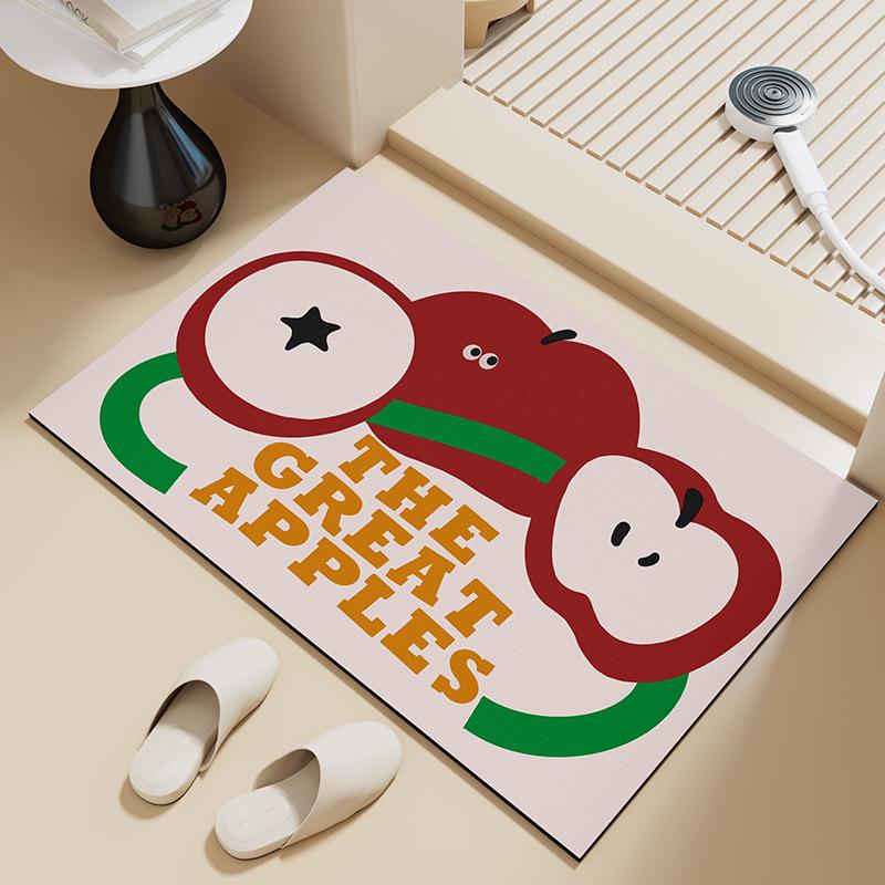 Little Apple Cute Diatom Mud Bath Mat: Quick-Drying, Non-Slip, Water-Absorbent Floor Pad for Easy Cleaning.