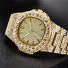 Men Hip Hop Full Diamond Luxury Brand Watches Fashion Alloy Band Golden Date Quartz Vintage Watch Montres De Marque De Luxe