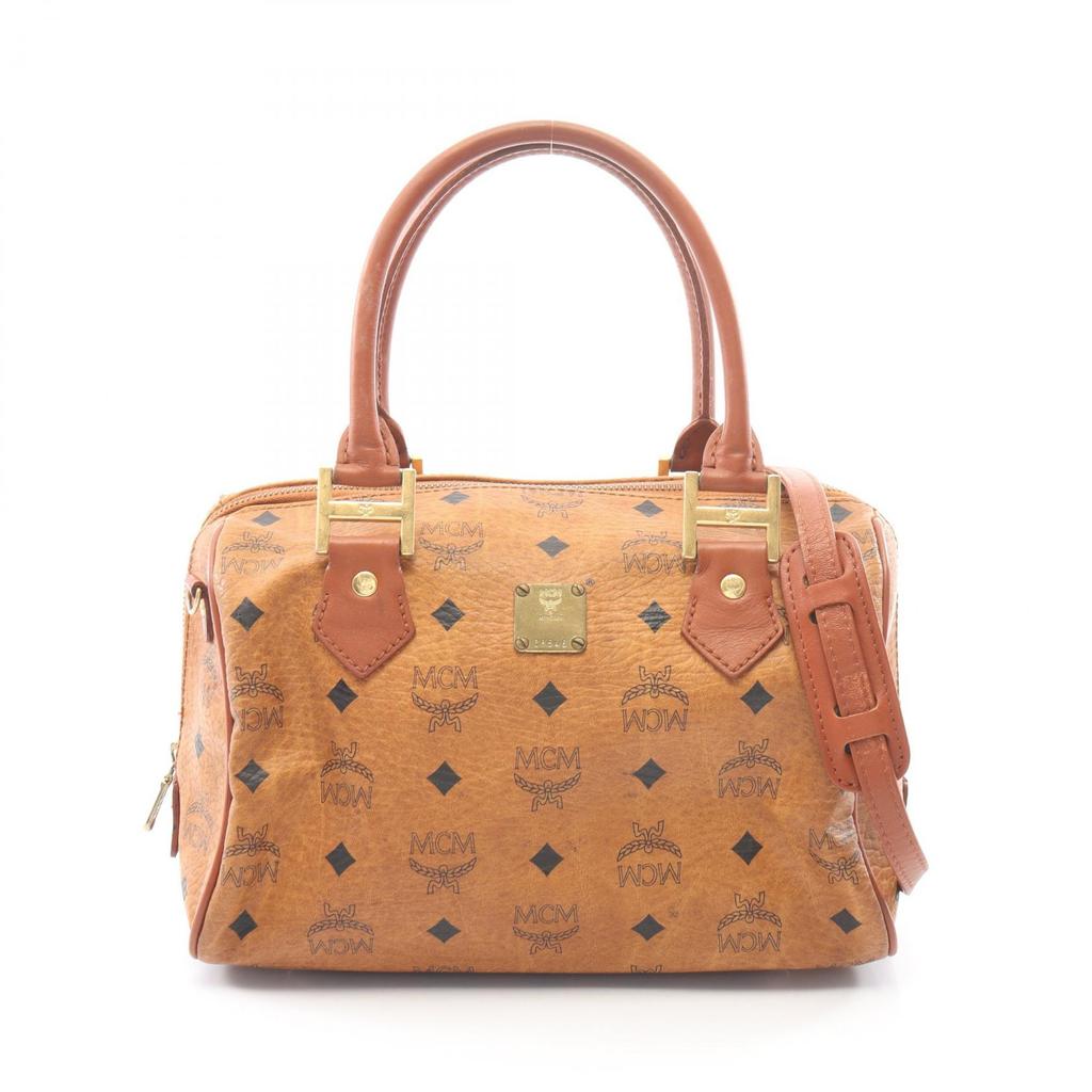 Used MCM Visetos 2WAY Handbag PVC coated canvas leather Brown Used Women