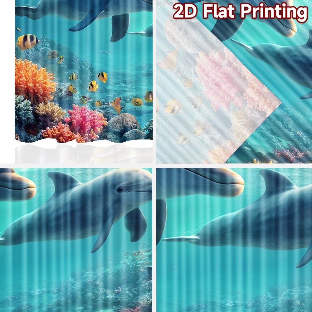 2D flat printing 2pcs Window Curtains Dolphins Coral Reef Ocean Life Digital Printed Polyester Drapes Family Party Decoration