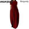 IHUASU Women Casual Loose Long Dress O-Neck Short Sleeve Summer Beach Dress Elegant Party Dress