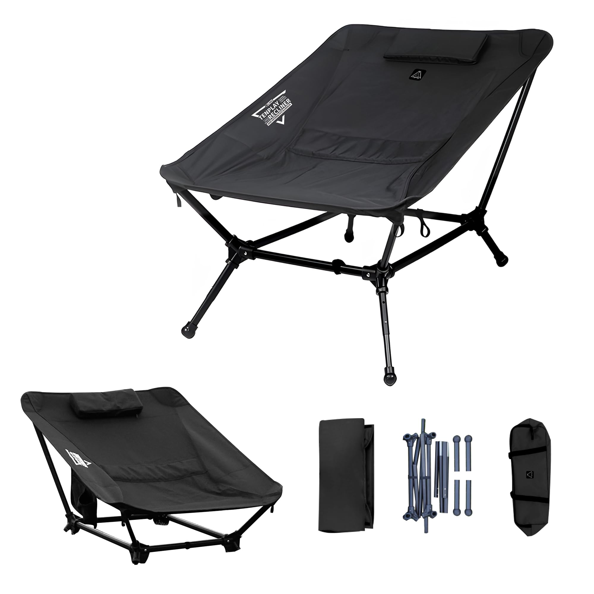 

Pod x Outdoor Folding Camping Adjustable Reclining Storage Ground with for 7075 900D Oxford Wide Low High Back for 150KG Weight Outdoor Sofa Shelta чёрный