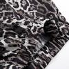 Women Long Pants Elastic High Waist Wide Leg Trousers with Pockets Leopard Print High Street Style Casual Pants