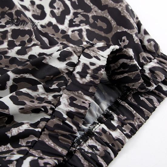 Women Long Pants Elastic High Waist Wide Leg Trousers with Pockets Leopard Print High Street Style Casual Pants