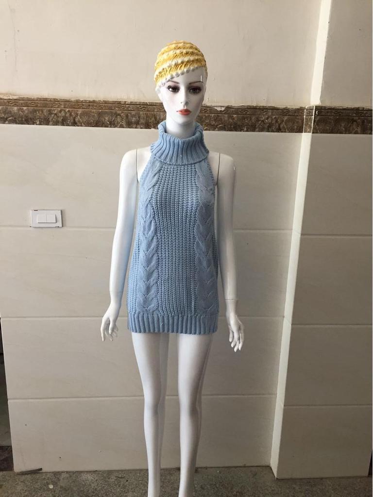 2025 Spring Sexy Backless Knitted Pullover Women’s High Neck Sleeveless Sweater Girl Bun Cos