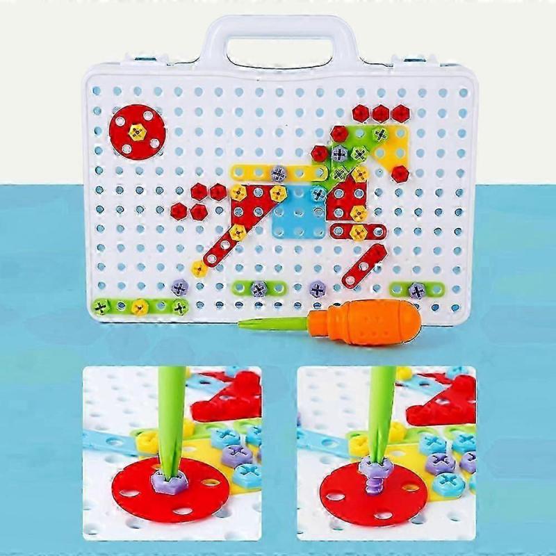Creative Mosaic Puzzle Toy With Electric Drill Screw Tool Set, Diy Construction Engineering Building Blocks Stem Learning Toy