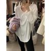Basic White T-shirt Women's Large Size Loose Top Dongde Velvet Warm Split-ended Long-sleeved Inner Bottoming Shirt