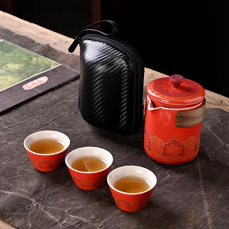Ceramic Guyun Travel Tea Set Kuaike Cup Set Tea Portable Car One Pot Three Cups Business Gifts