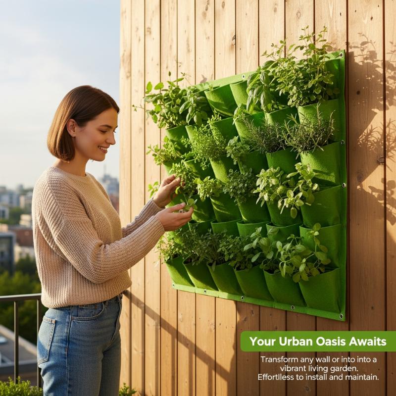 Low Maintenance Vertical Garden Planter Bag for Wall Mounting on Patio Balcony