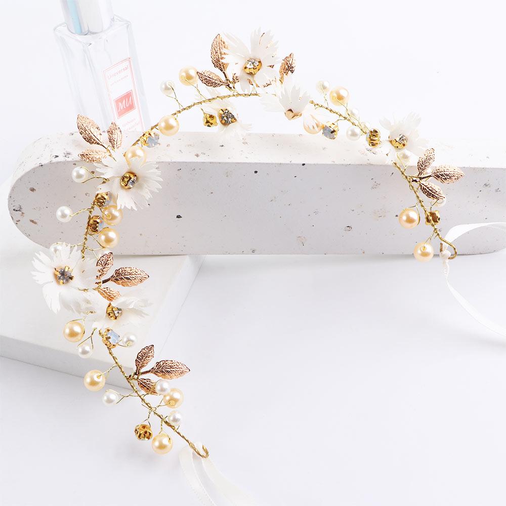 Gold Leaf Pearl Daisy Flower Garlands Hairband Tiaras Headband