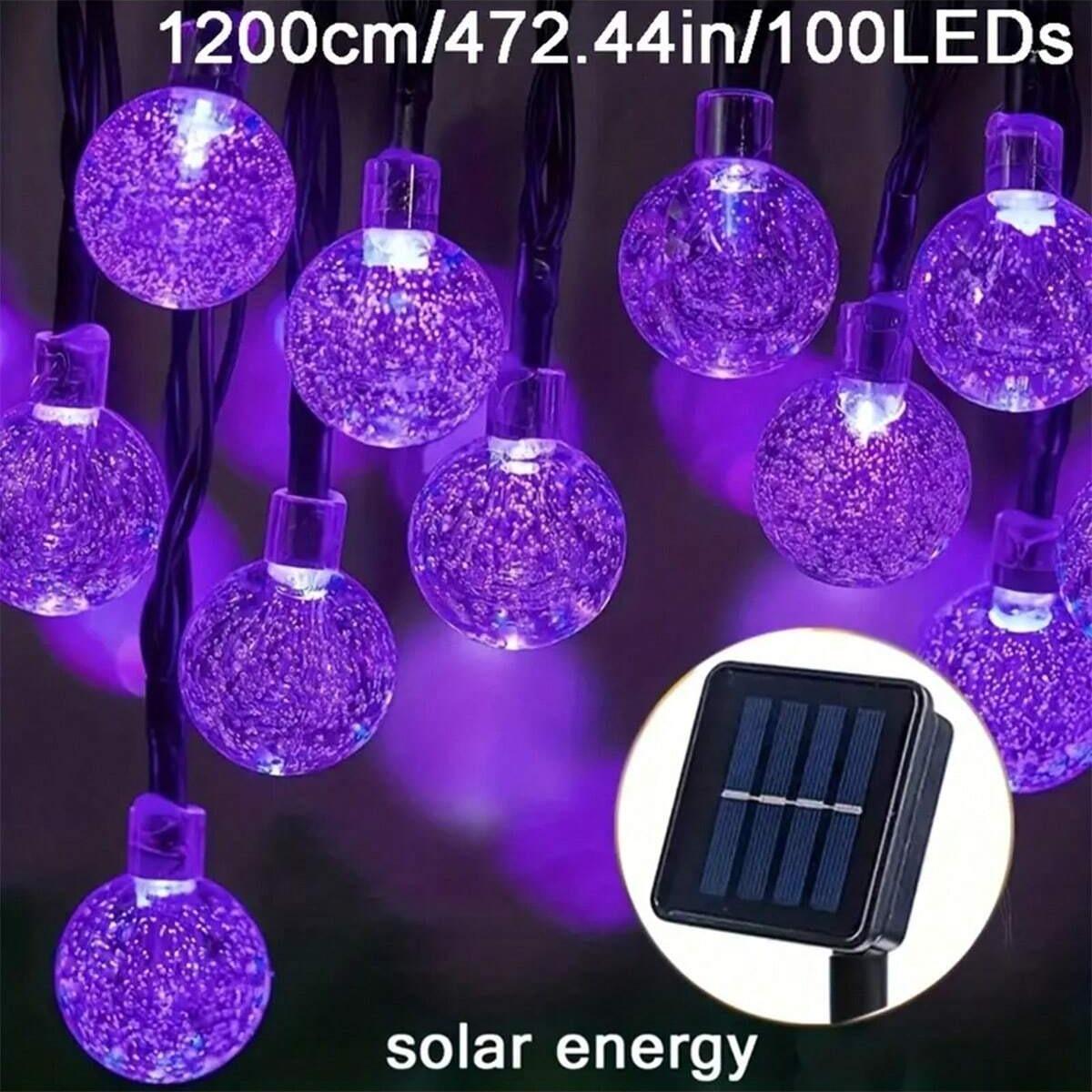 

1pc 12M/39.37FT. 100 LED Halloween Crystal Ball Solar String Lights with 8 Lighting Modes For Home Garden Patio Party Decoration 12M100LED фиолетовый