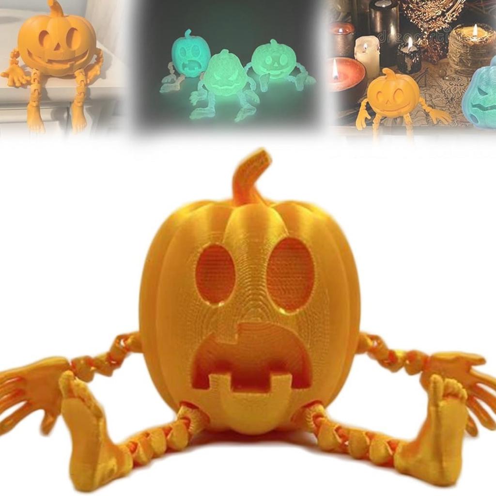7CM 3D-tryckt Pumpa Män Festdekorationer Rekvisita Tillbehör Hemma Halloween Pumpa Tryckt Ledad Självlysande Pumpaman