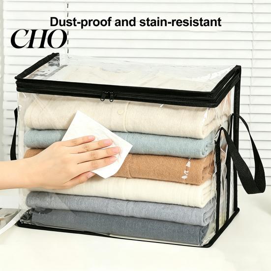 Contenitore di Stoccaggio in Plastica Trasparente Borsa per Vestiti, con Coperchi e Maniglie, Sacchi Impilabili Robusti Contenitori Pieghevoli, Resistenti allo Strappo Antipolvere per Vestiti