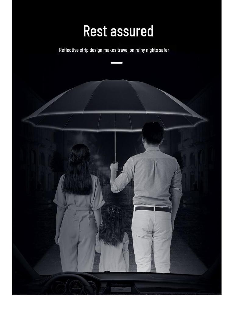 Baodini Windproof Extra Large Reverse Umbrella with Reflective Trim for Three People