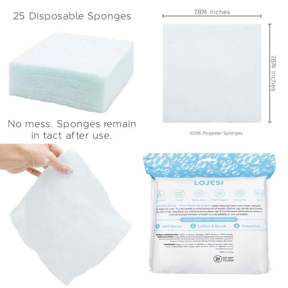 25 Pieces Soap Shampoo Infusedy No Rinse Bathing Wipes 20x20cm Foaming Towels Shower