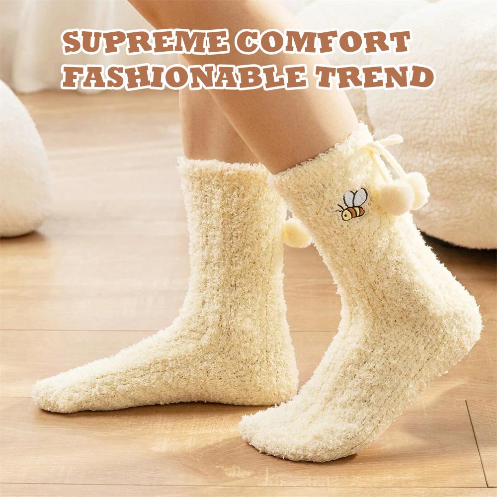 Miniso Disney Winnie The Pooh Plush Socks Carnival Winter Thick Plush Girls Warm Breathable Soft Fashion Home Socks 1 Pair