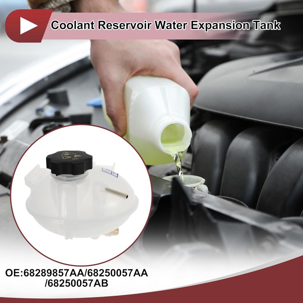 1 Set Engine Coolant Reservoir Water Expansion Tank for Jeep Compass 2017-2022 Coolant Radiator Reservoir Bottle with Cap No.68289857AA/68250057AA