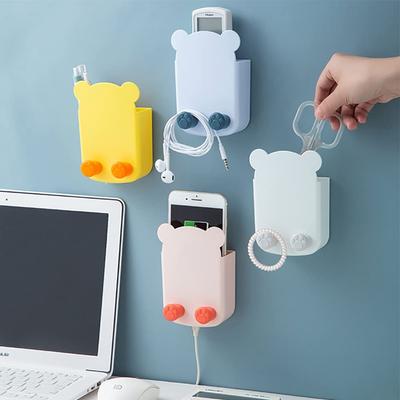 Caixa de armazenamento de parede grátis Cartoon Punch Free Organizador de controle remoto de TV em forma de urso Suporte de carregamento de plugue de telefone celular