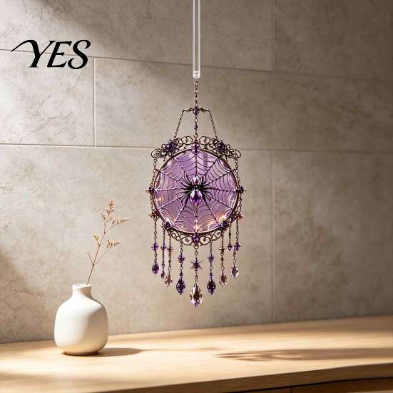 Retro Home Ornaments Halloween Crystal Window Suncatcher, Acrylic Witch Hanging Wind Chime, Decorative Seasonal Holiday Decor Ornament for Indoor