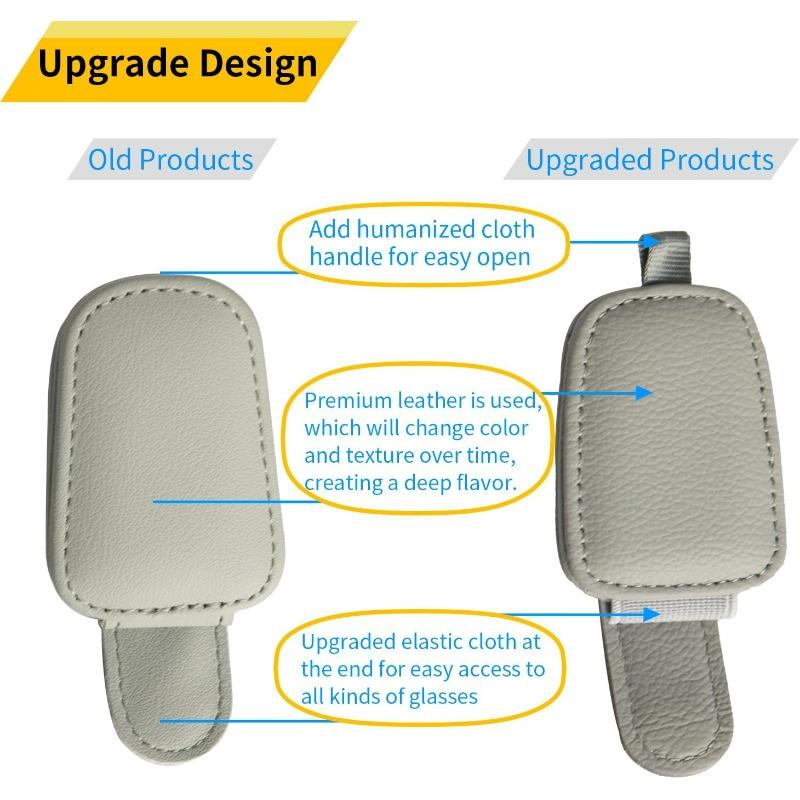2 Packs Sunglasses Holders for Car Visor Magnetic Leather Sunglasses Holder and Ticket Card Clip Car Visor Accessories
