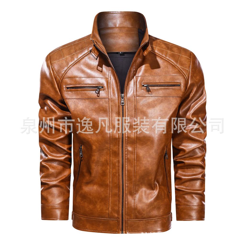 WISH men's casual leather jacket simple and fashionable European size autumn leather jacket