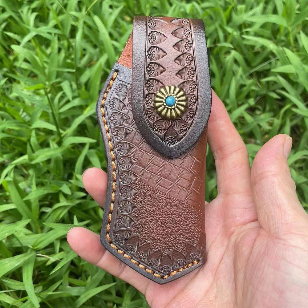 15 CM Folding Knife Holder Two Layers Cowhide Scabbard Universal Knife Cover Scabbard for Pocket Knife Holsters with Belt Buckle