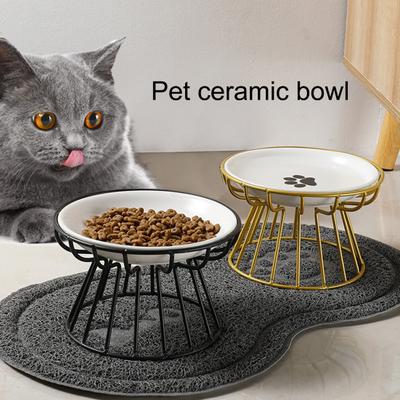 Pet Bowl Ceramic Anti-overturn Raised Iron Stand Protect Cervical Vertebra Cats Dogs Water Food Feeding Dish Pet Supplies