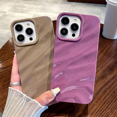 Onde d'acqua tridimensionali Adatto per Custodia per cellulare IPhone16PM Guscio plissettato a tinta unita 14/13 Motivo a onde Guscio morbido