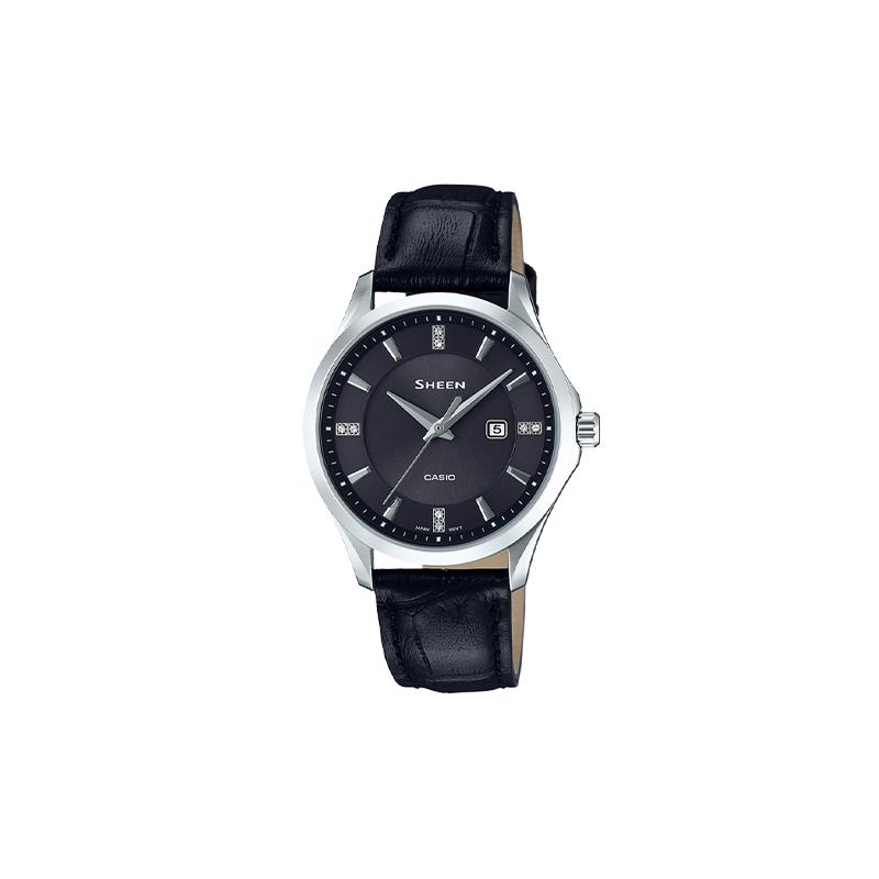 

Casio SHEEN Artificial Sapphire Glass Mirror Solar Waterproof Elegant Business Watch Quartz Movement Genuine Leather Strap Japanese SHS-4522L-1AUPR чорний