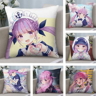 H-Hololive M-Minato Aqua Pillow Case Plush Fabric Soft Double Sided Print Sofa Cushion Cover Throw Pillow Covers