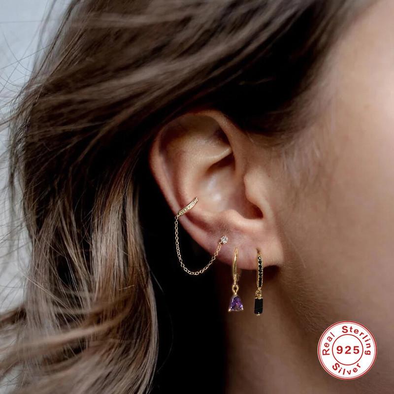 S925 Sterling Silver Square Diamond Earrings Earrings Earrings Simple And Creative Versatile Diamond Ear Buckle Earrings