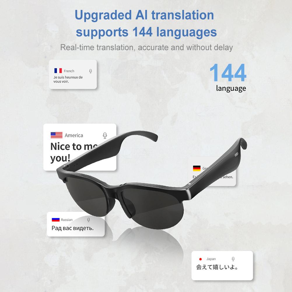 AI Intelligent Translation Glasses Bluetooth-Compatible 5.4 Smart Glasses Wireless Sunglasses Wireless Headset for Men and Women