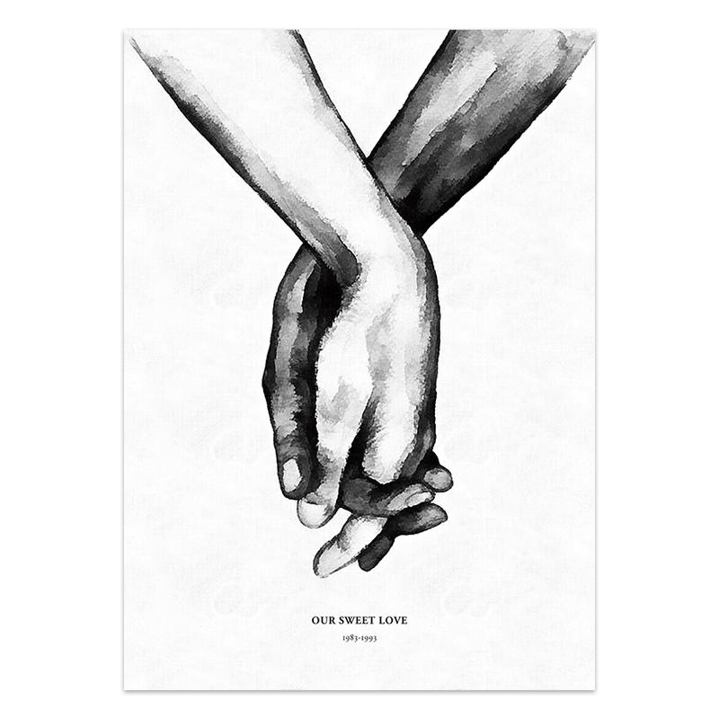 Nordic Minimalist Poster and Print Shoulder Kiss Hand Wall Art Canvas Painting Black White Art Pictures Living Room Home Decor