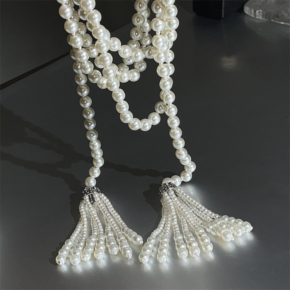 Exaggerate Pearl Beaded Necklace Tassel Multilayer Necklace Temperament Waistband  Women