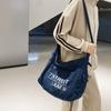 Large Capacity Denim Crossbody Bag Women's Letter Tote Bag Student Shoulder Bag